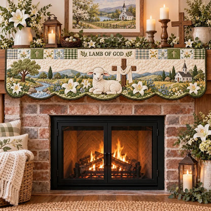 🍀Last Day 49% OFF – ✝️ Easter Faith Quilted Mantel Scarf | Patchwork Christian Fireplace Décor for Spring & Easter 🌷