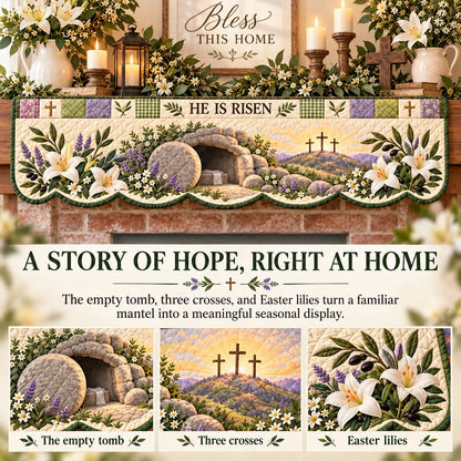 🍀Last Day 49% OFF – ✝️ Easter Faith Quilted Mantel Scarf | Patchwork Christian Fireplace Décor for Spring & Easter 🌷