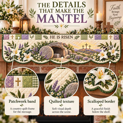 🍀Last Day 49% OFF – ✝️ Easter Faith Quilted Mantel Scarf | Patchwork Christian Fireplace Décor for Spring & Easter 🌷