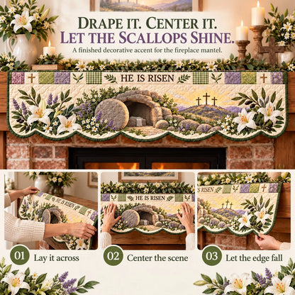 🍀Last Day 49% OFF – ✝️ Easter Faith Quilted Mantel Scarf | Patchwork Christian Fireplace Décor for Spring & Easter 🌷