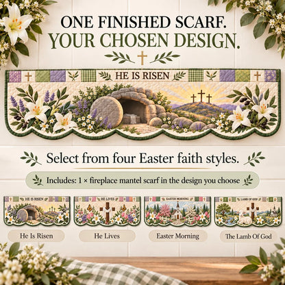 🍀Last Day 49% OFF – ✝️ Easter Faith Quilted Mantel Scarf | Patchwork Christian Fireplace Décor for Spring & Easter 🌷