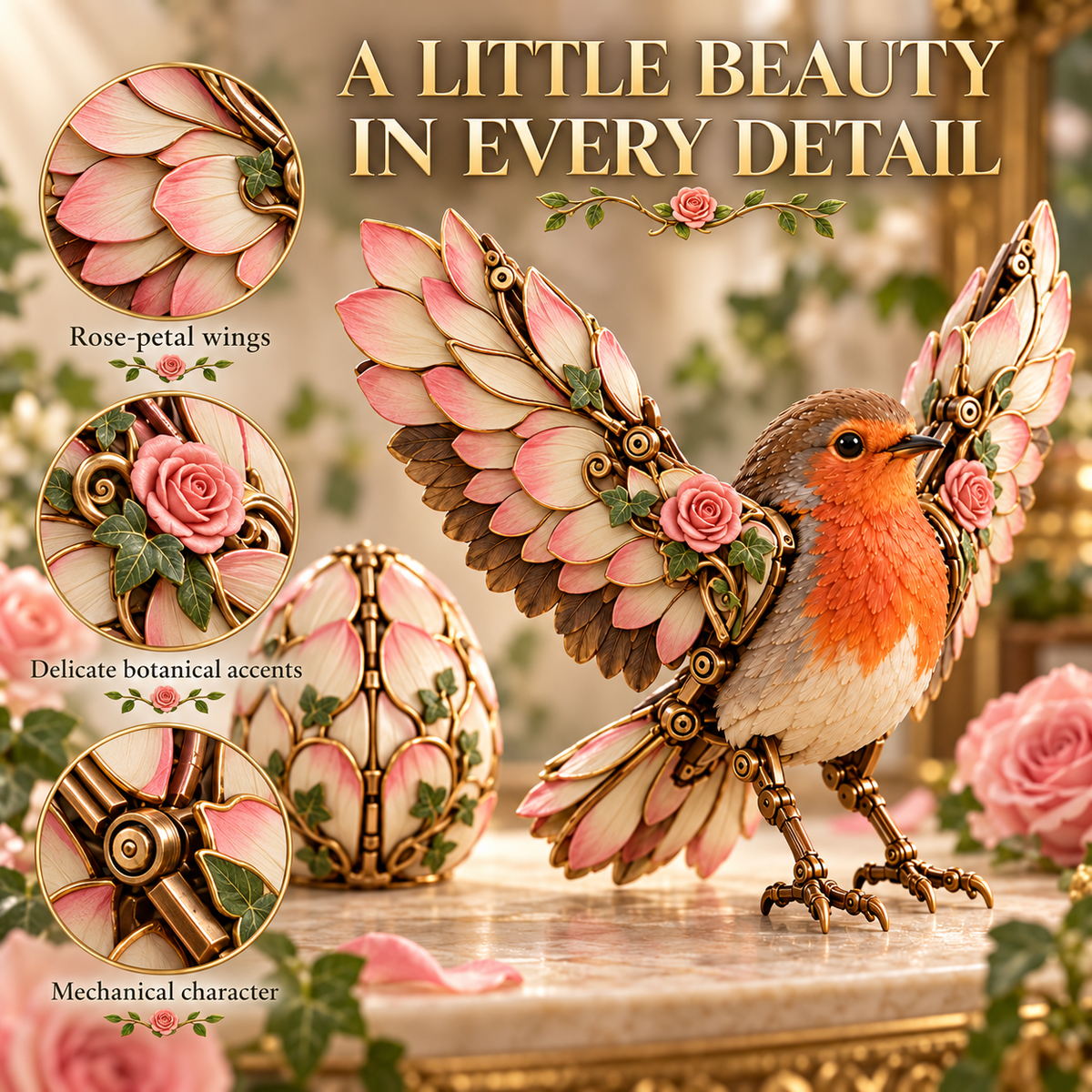 🐦 Rosewing Robin – 2-in-1 Rose Egg to Mechanical Bird Transforming Figure🌹