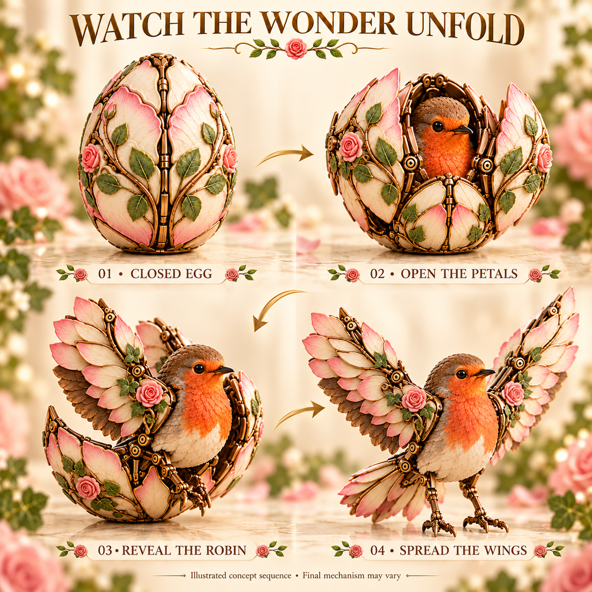 🐦 Rosewing Robin – 2-in-1 Rose Egg to Mechanical Bird Transforming Figure🌹