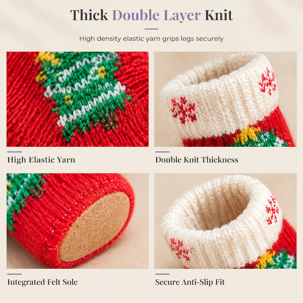 ⏰Christmas Knitted Chair Leg Covers | Non-Slip Thick Felt Floor Protector Socks, 4pcs Set