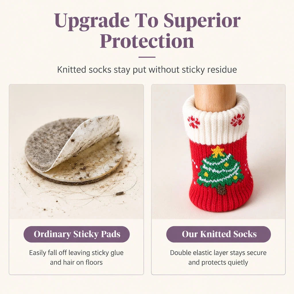 ⏰Christmas Knitted Chair Leg Covers | Non-Slip Thick Felt Floor Protector Socks, 4pcs Set