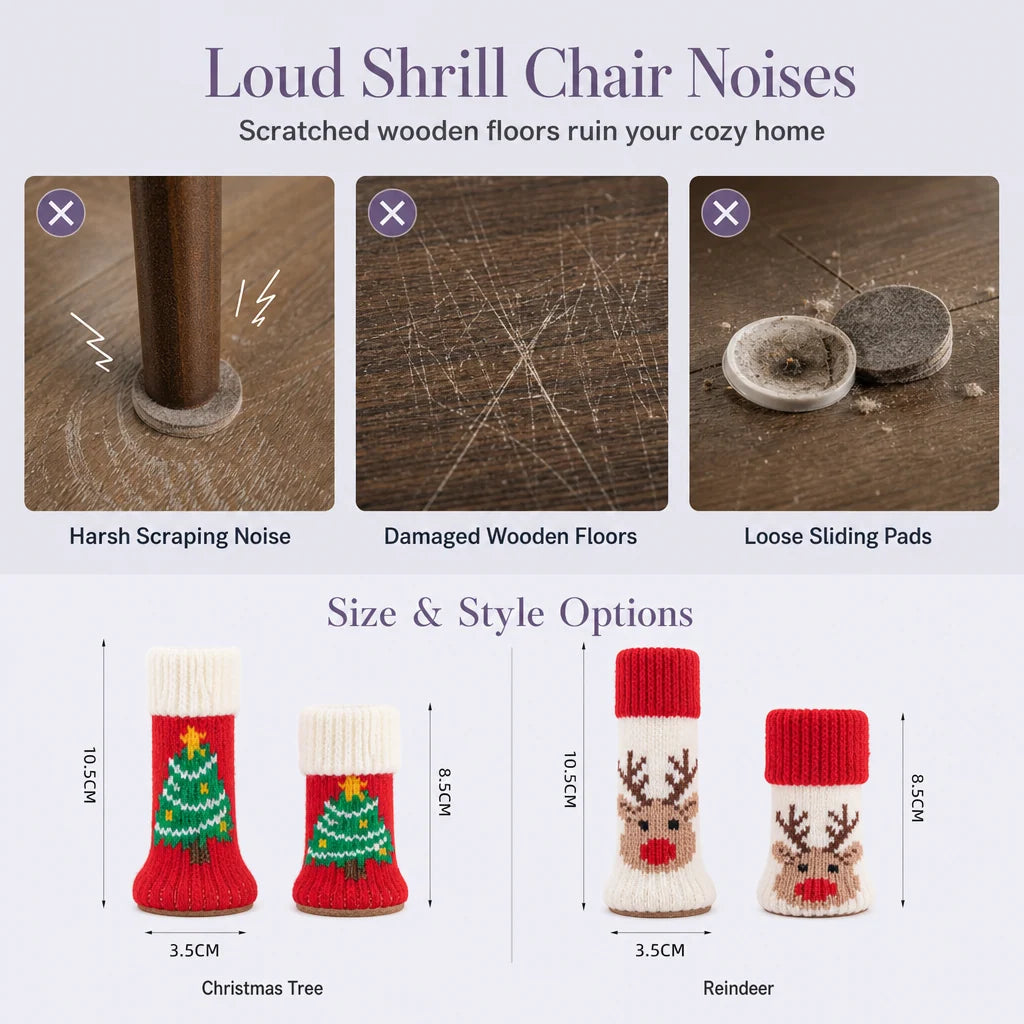 ⏰Christmas Knitted Chair Leg Covers | Non-Slip Thick Felt Floor Protector Socks, 4pcs Set