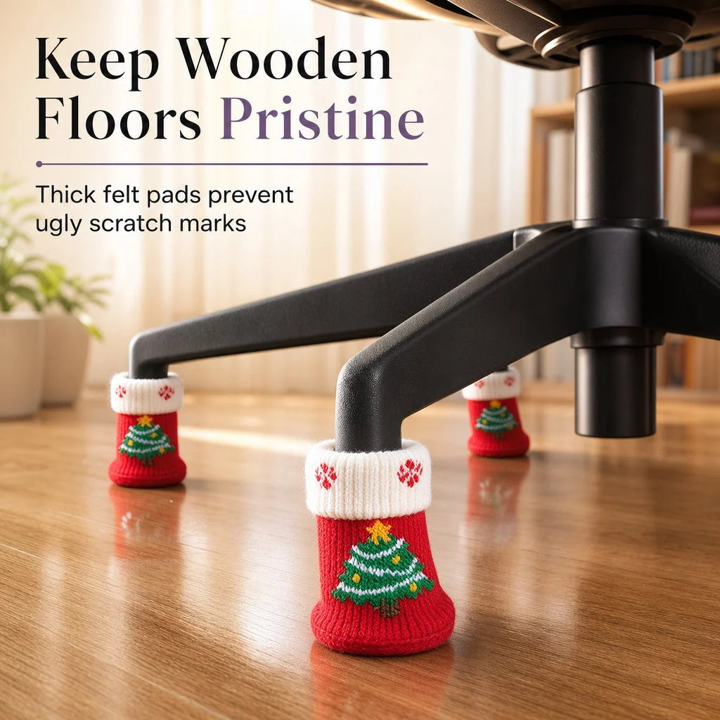 ⏰Christmas Knitted Chair Leg Covers | Non-Slip Thick Felt Floor Protector Socks, 4pcs Set