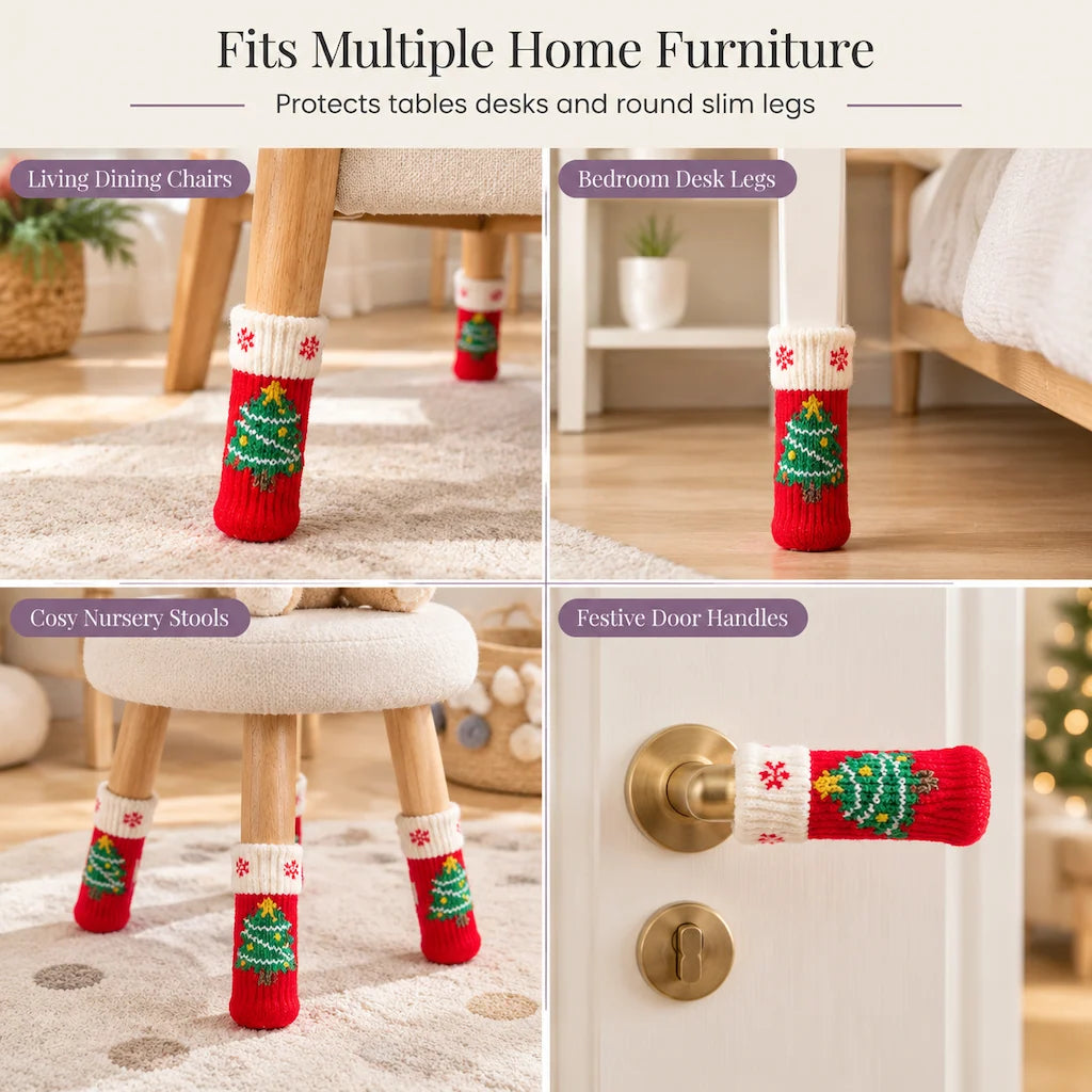 ⏰Christmas Knitted Chair Leg Covers | Non-Slip Thick Felt Floor Protector Socks, 4pcs Set