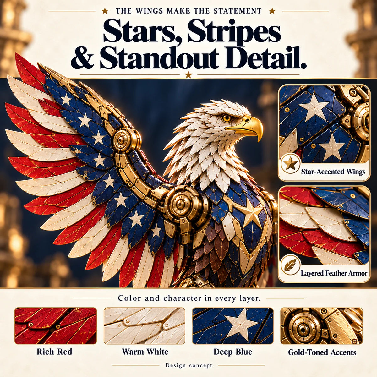 🍀last Day 49% Off -🦅 American Eagle Transforming Egg – Stars & Stripes Mechanical Figure With Bold Wing Details