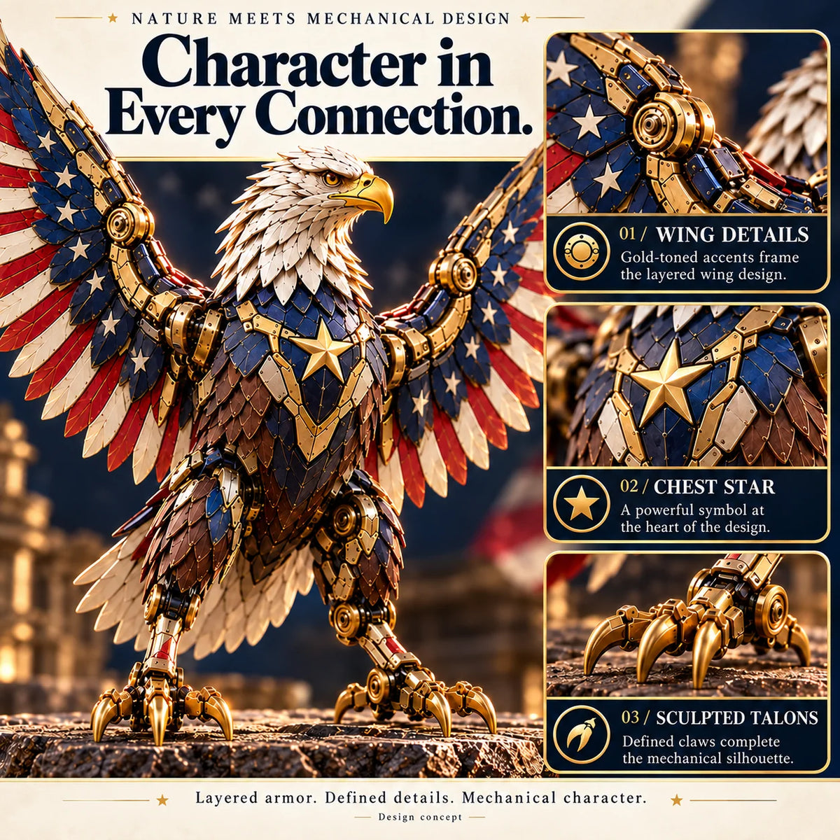 🍀last Day 49% Off -🦅 American Eagle Transforming Egg – Stars & Stripes Mechanical Figure With Bold Wing Details