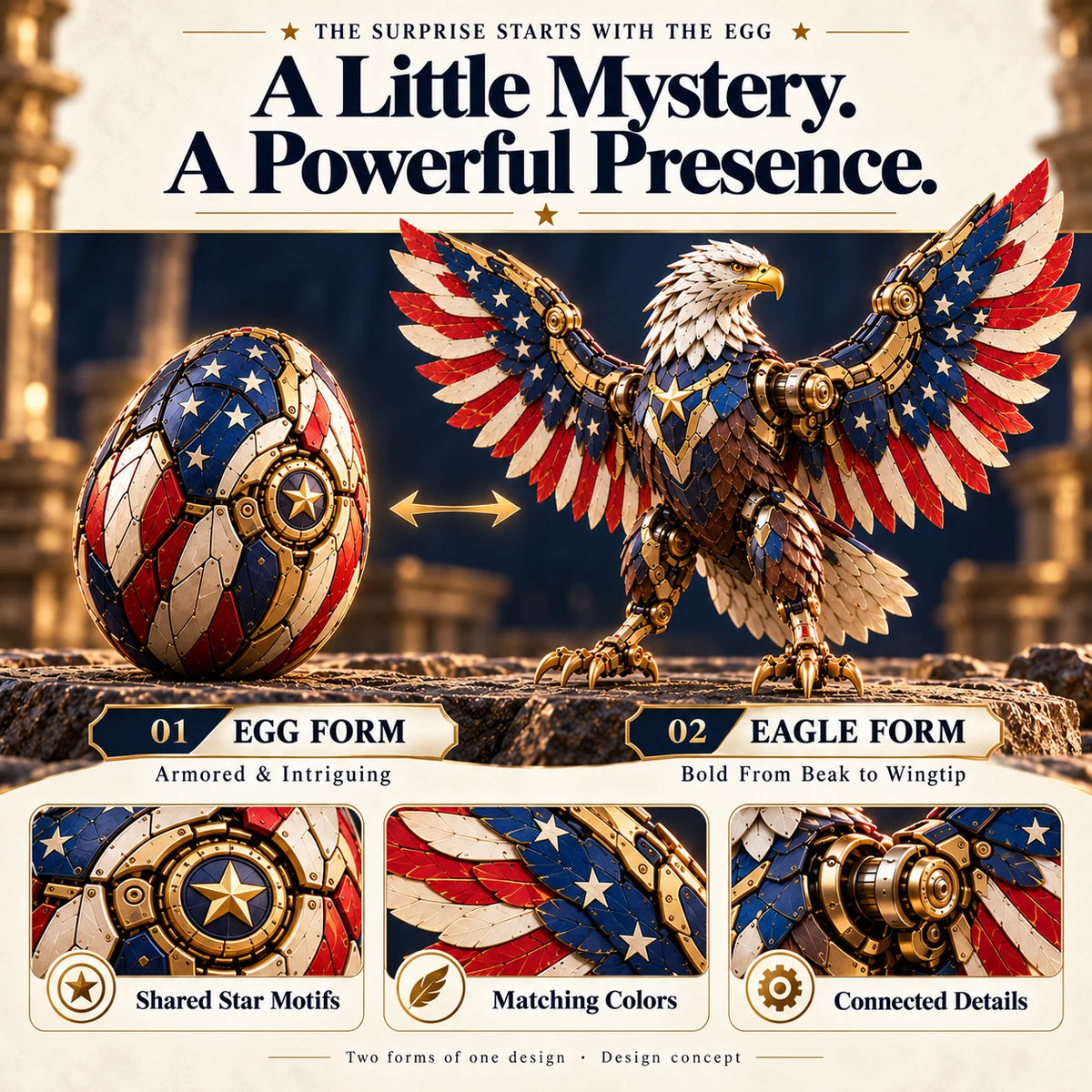 🍀last Day 49% Off -🦅 American Eagle Transforming Egg – Stars & Stripes Mechanical Figure With Bold Wing Details