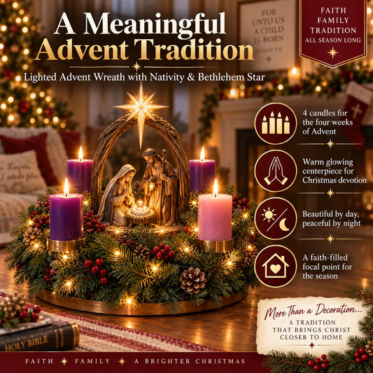 ✨✝️ Lighted Nativity Advent Wreath – 4-Week Christmas Candlelight Tradition 🕯️