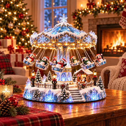 🎄 🐧 Penguin Winter Swing Carnival – Light-up Rotating Christmas Decoration ❄️✨