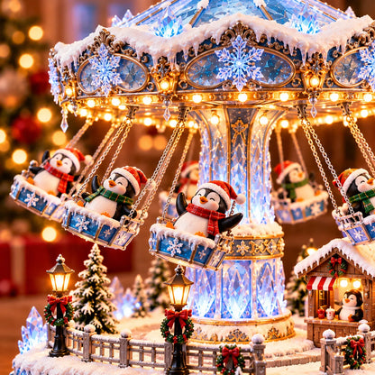 🎄 🐧 Penguin Winter Swing Carnival – Light-up Rotating Christmas Decoration ❄️✨