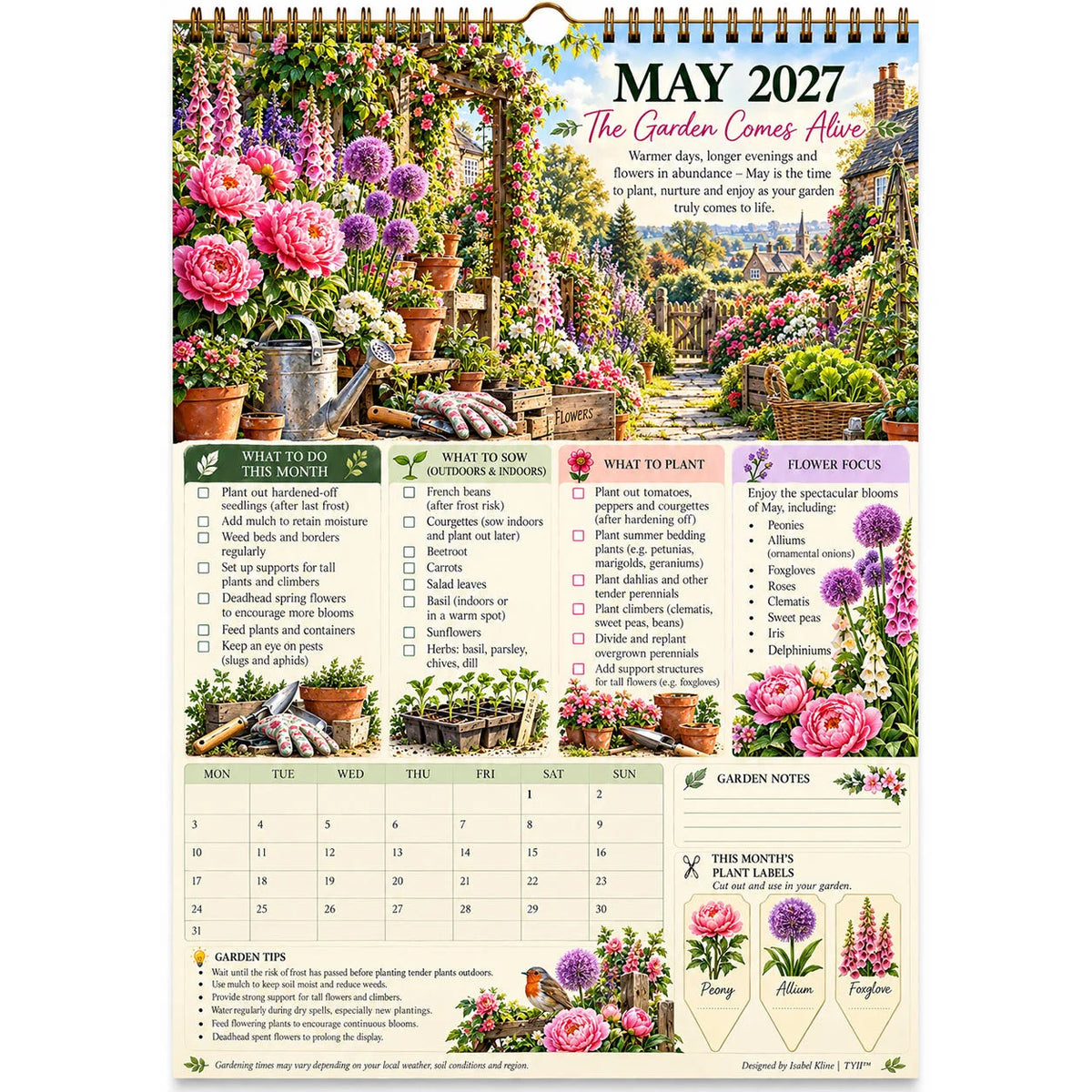 2027 Four Seasons Gardening Calendar & Monthly Planner – A4 Wall Calendar with Planting Guide, Garden Tasks & Plant Labels|DAILYARDPLUS™