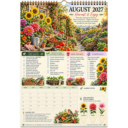 🌸2027 Four Seasons Gardening Calendar & Monthly Planner – A4 Wall Calendar with Planting Guide, Garden Tasks & Plant Labels