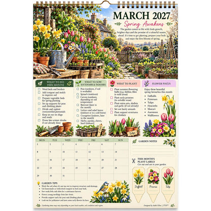 2027 Four Seasons Gardening Calendar & Monthly Planner – A4 Wall Calendar with Planting Guide, Garden Tasks & Plant Labels|DAILYARDPLUS™