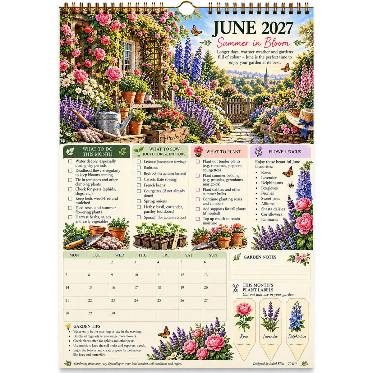 2027 Four Seasons Gardening Calendar & Monthly Planner – A4 Wall Calendar with Planting Guide, Garden Tasks & Plant Labels|DAILYARDPLUS™