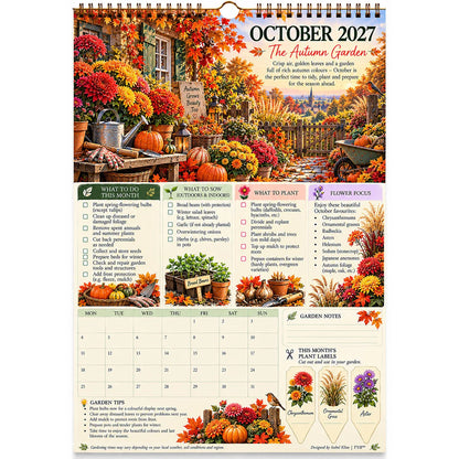 🌸2027 Four Seasons Gardening Calendar & Monthly Planner – A4 Wall Calendar with Planting Guide, Garden Tasks & Plant Labels