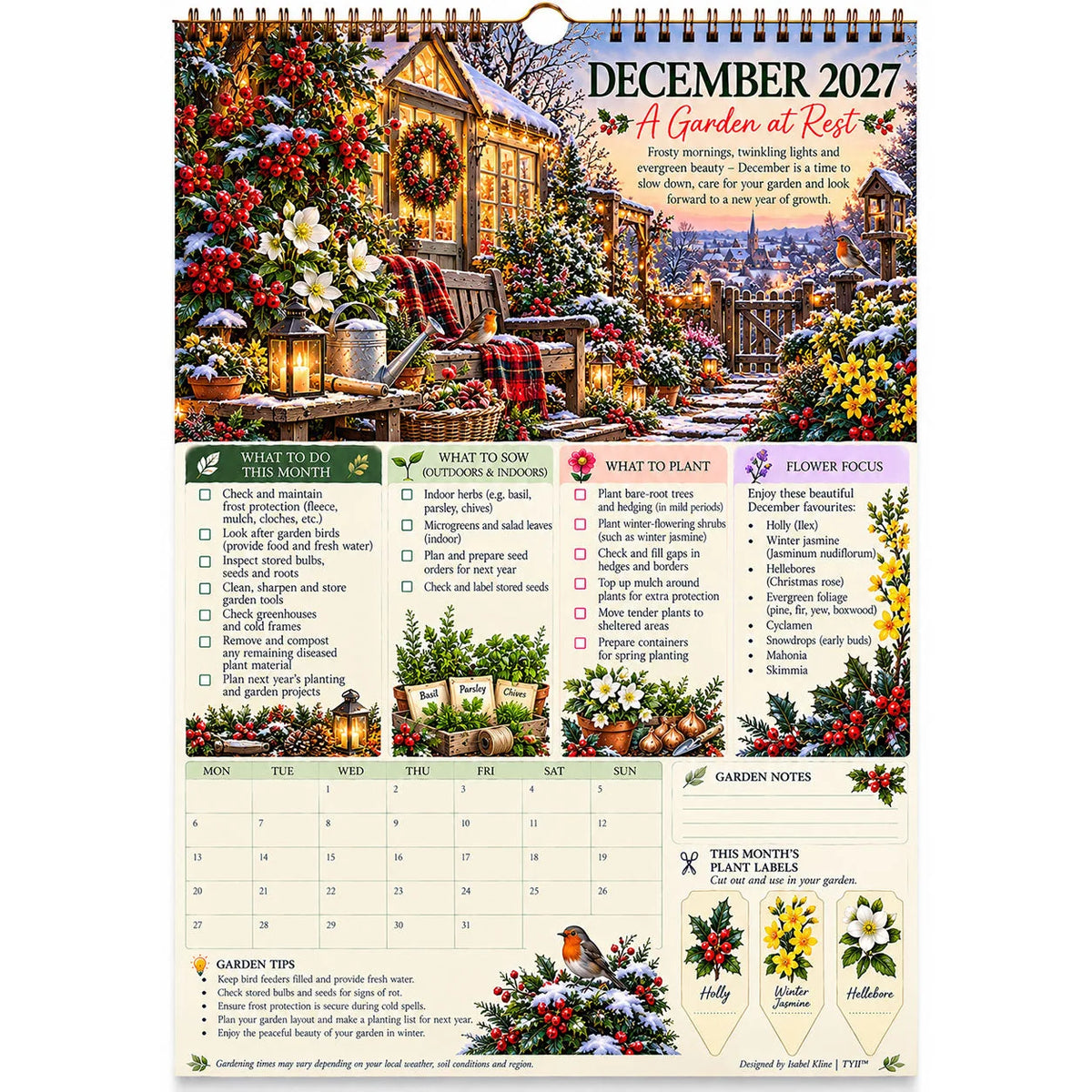 2027 Four Seasons Gardening Calendar & Monthly Planner – A4 Wall Calendar with Planting Guide, Garden Tasks & Plant Labels|DAILYARDPLUS™