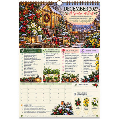 🌸2027 Four Seasons Gardening Calendar & Monthly Planner – A4 Wall Calendar with Planting Guide, Garden Tasks & Plant Labels