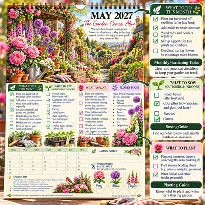 🌸2027 Four Seasons Gardening Calendar & Monthly Planner – A4 Wall Calendar with Planting Guide, Garden Tasks & Plant Labels