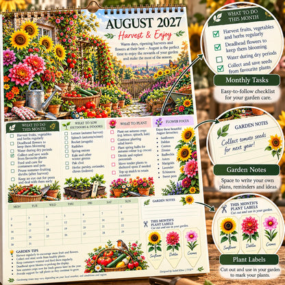 🌸2027 Four Seasons Gardening Calendar & Monthly Planner – A4 Wall Calendar with Planting Guide, Garden Tasks & Plant Labels