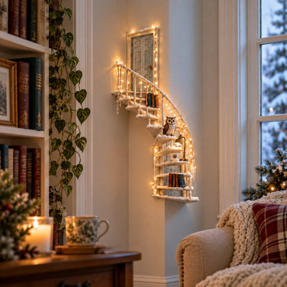 Lighted Winter Fairy Door Staircase Wall Decor