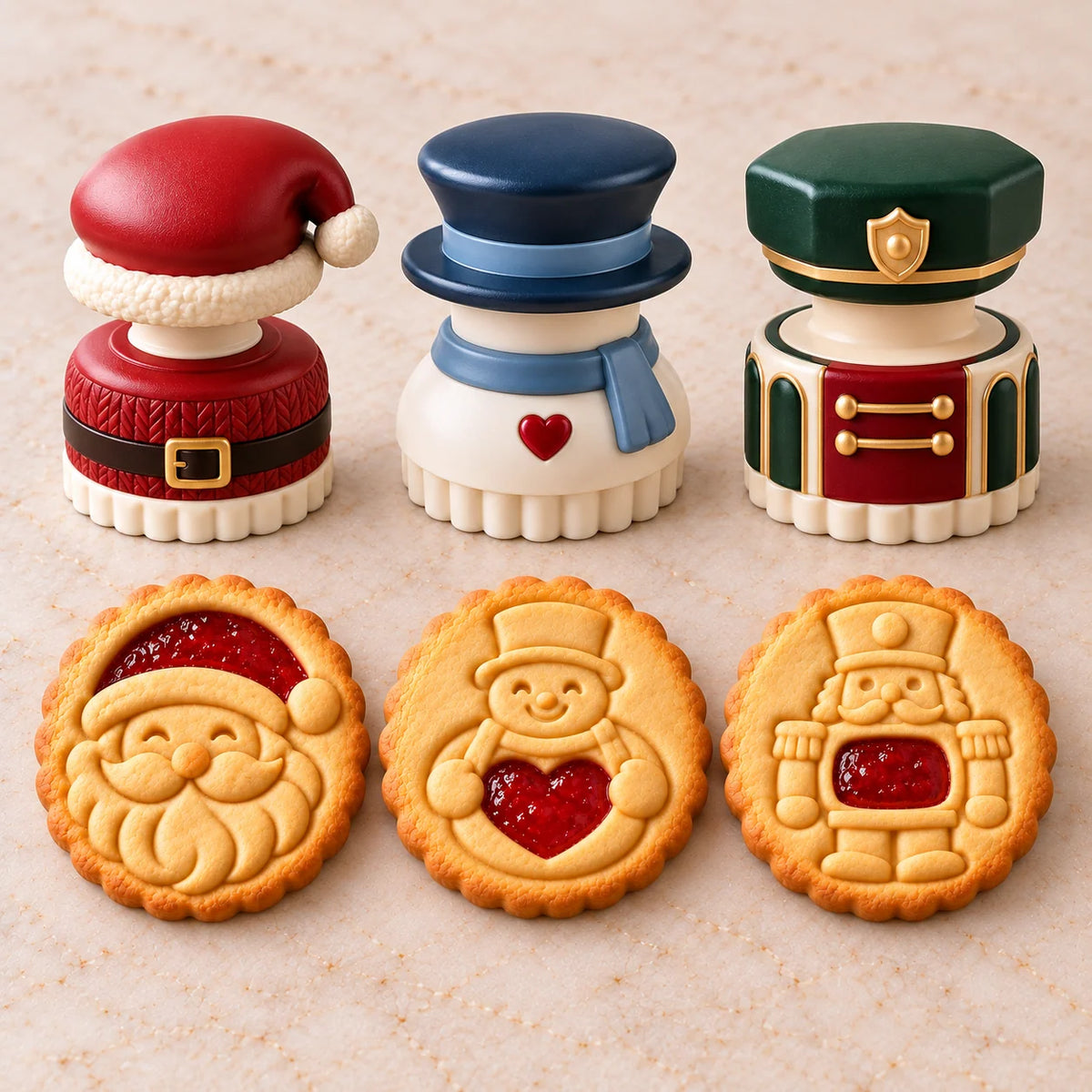 💕Christmas Jam Cookie Press – Festive Character Handles & Embossed Designs