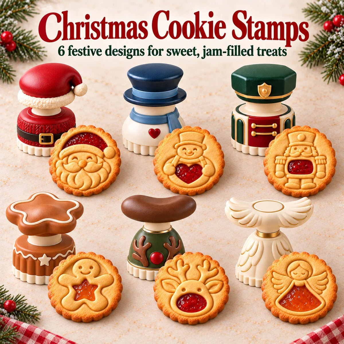 💕Christmas Jam Cookie Press – Festive Character Handles & Embossed Designs