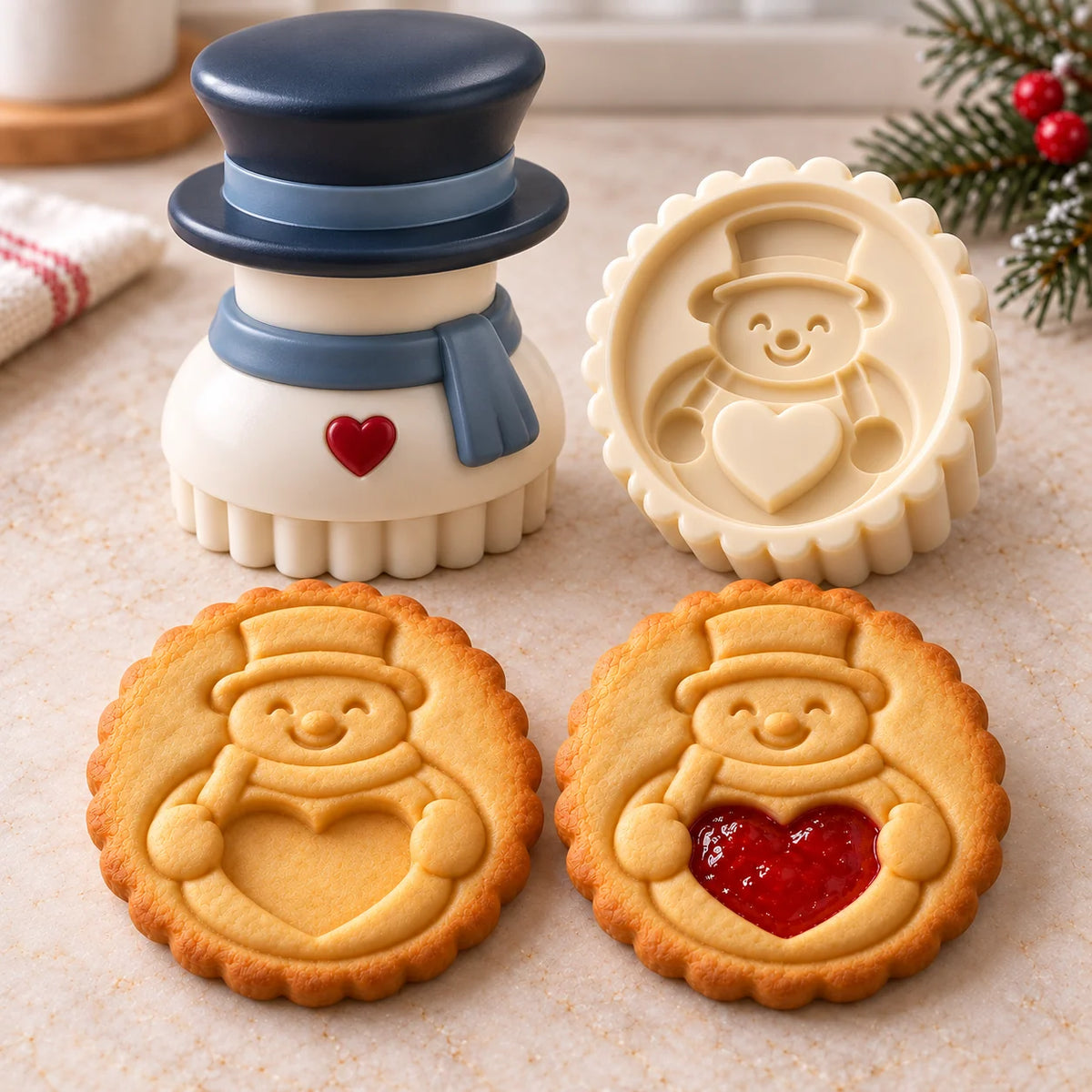 💕Christmas Jam Cookie Press – Festive Character Handles & Embossed Designs