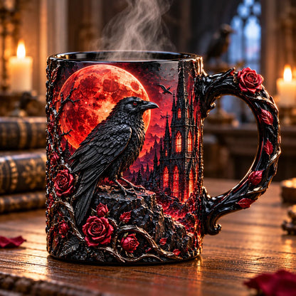 ✨🌹 Raven Magic Color-Changing Mug | Gothic Raven & Blood Moon Coffee Cup🐦‍⬛