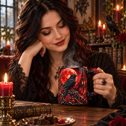 ✨🌹 Raven Magic Color-Changing Mug | Gothic Raven & Blood Moon Coffee Cup🐦‍⬛