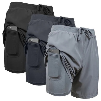 3-Pack Men's 2 in 1 Quick Dry Gym Running Shorts With Liner