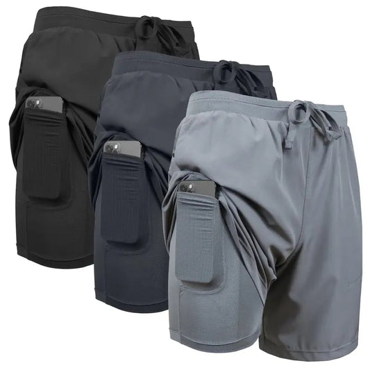 3-Pack Men's 2 in 1 Quick Dry Gym Running Shorts With Liner