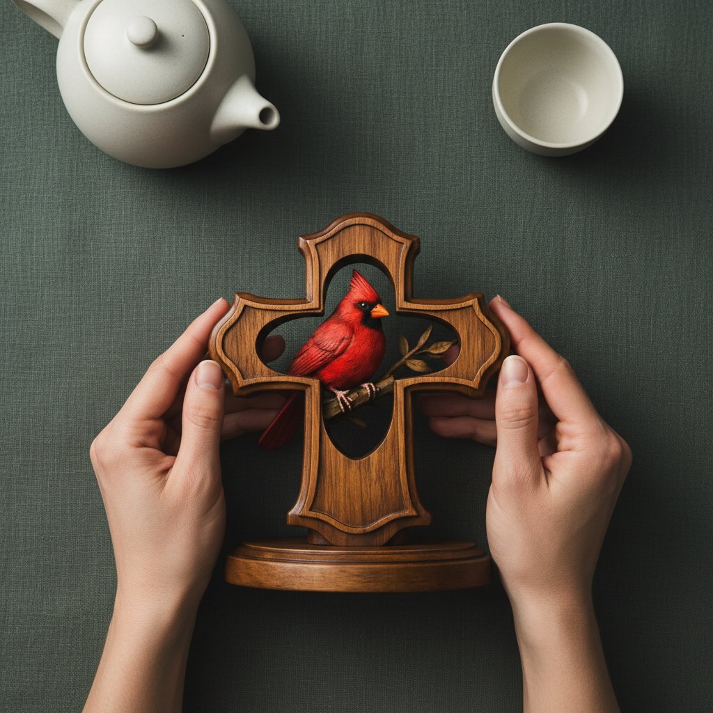 🔥2026 HOT SALE 49% OFF🐦 Nordic Style Resin Red Bird Statue – Wood-Look Modern Desktop Figurine for Home, Shelf & Interior Decor Accent