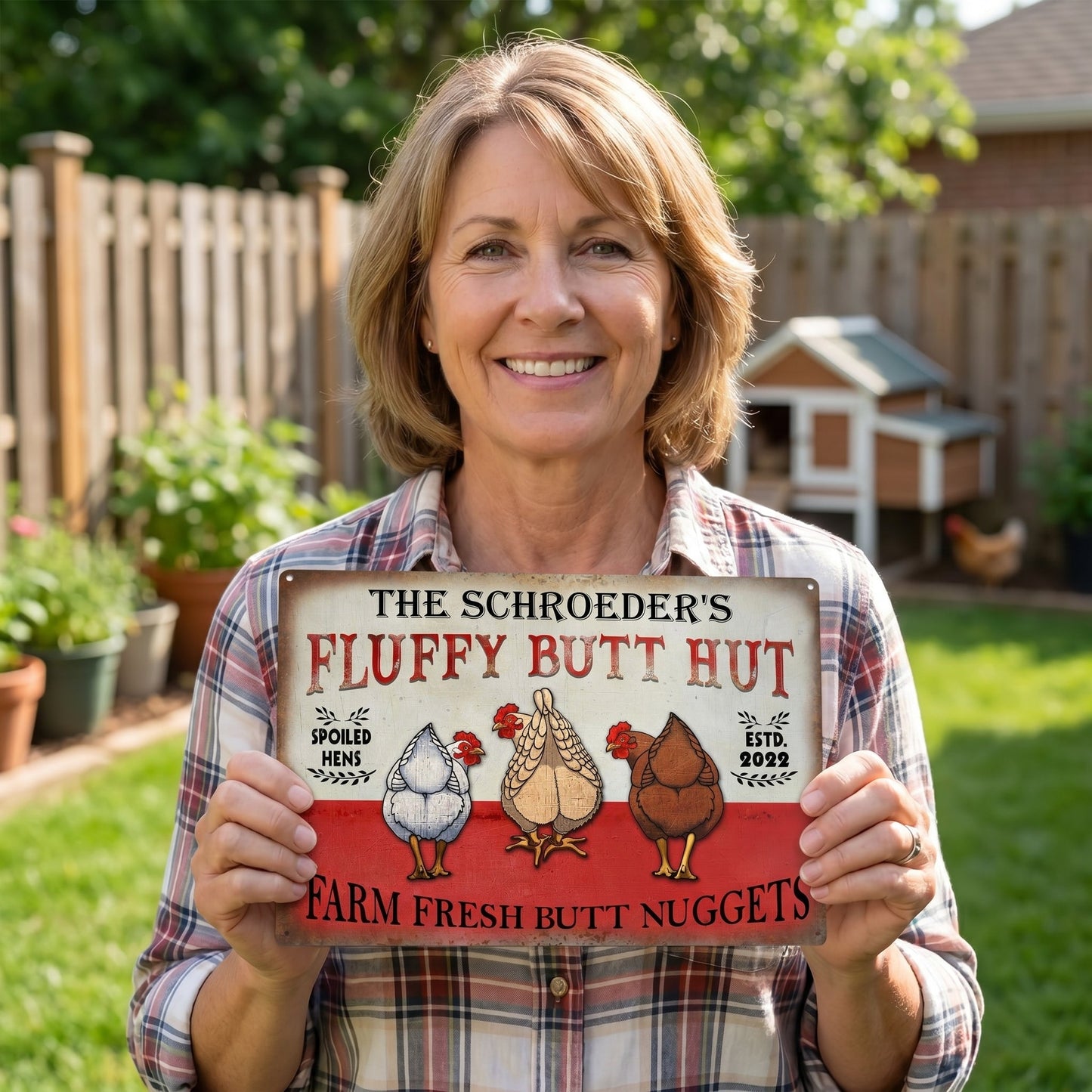 Metal Chicken Coop Sign-Fluffy Butt Hut