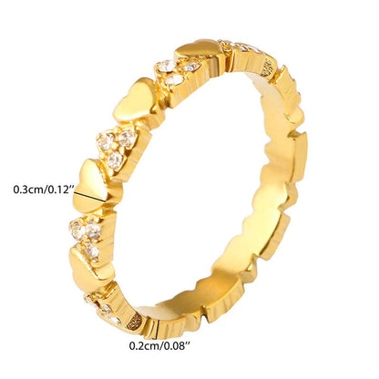 ⏰ Women's Elegant Heart Eternity Ring – Micro-Paved Zircons, Stainless Steel, Stackable ✨
