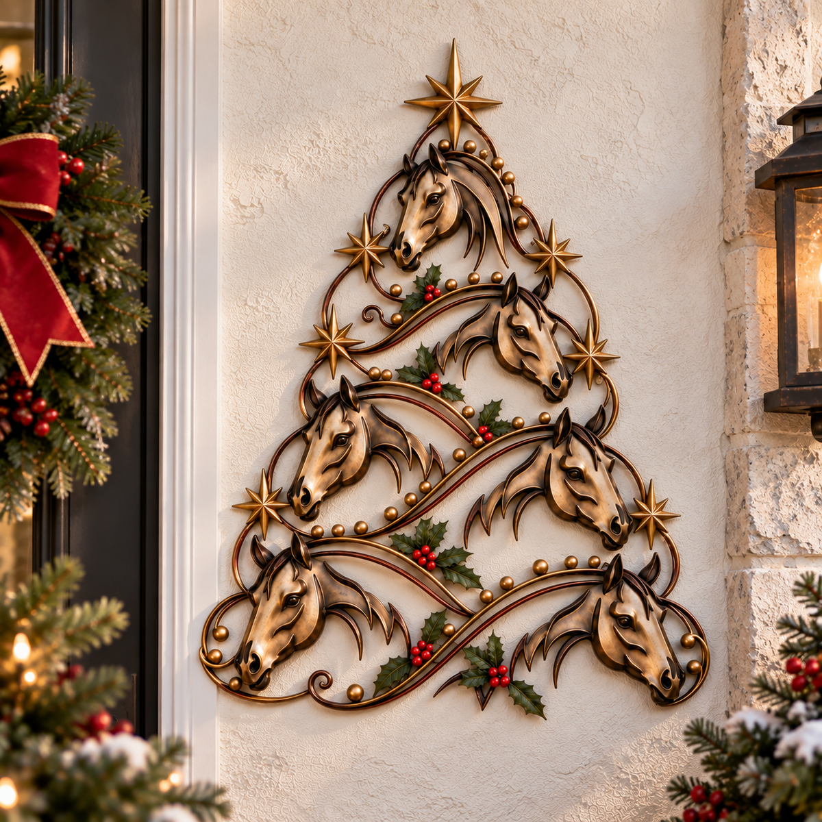 Christmas Horse Tree Metal Wall Decor