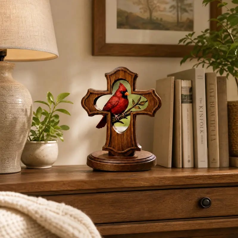 🔥2026 HOT SALE 49% OFF🐦 Nordic Style Resin Red Bird Statue – Wood-Look Modern Desktop Figurine for Home, Shelf & Interior Decor Accent