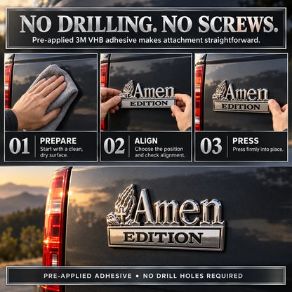 Amen Edition Metal Emblem | 3D Chrome Cross & Wings Badge with 3M VHB Adhesive for Pickups, SUVs & Tailgates 🚘