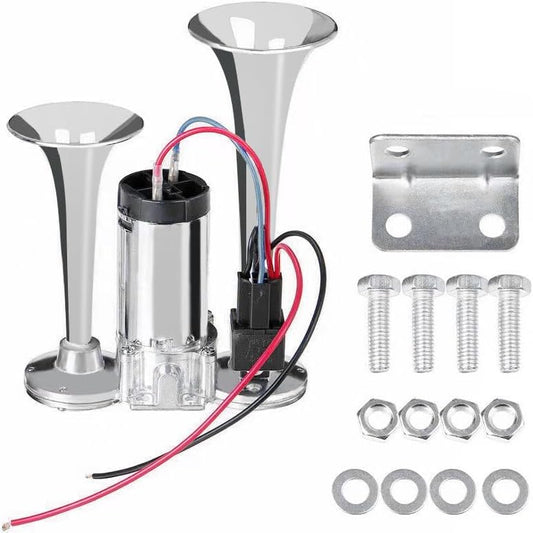 📯 LIMITED-TIME ! 🚗 Universal Dual Trumpet Air Horn Kit – 115dB, 12V, Complete Installation Kit 🔊