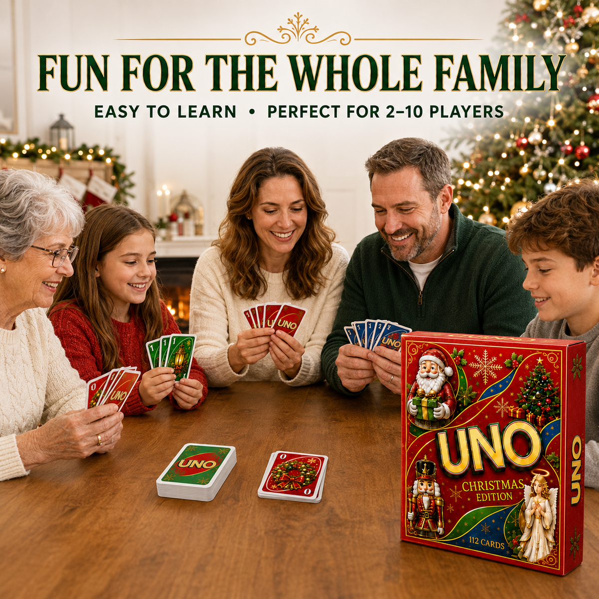 🃏UNO Christmas Edition🎄 Holiday Family Card Game with 112 Festive Cards