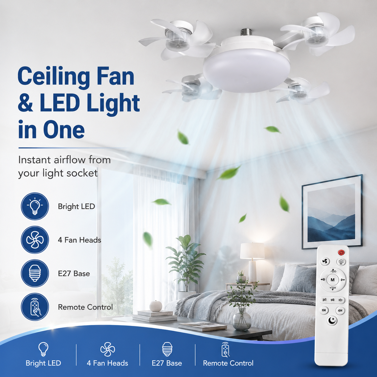 🌬️ SUMMER SALE 49% OFF 💡No-Wiring Ceiling Fan Light with Remote Control
