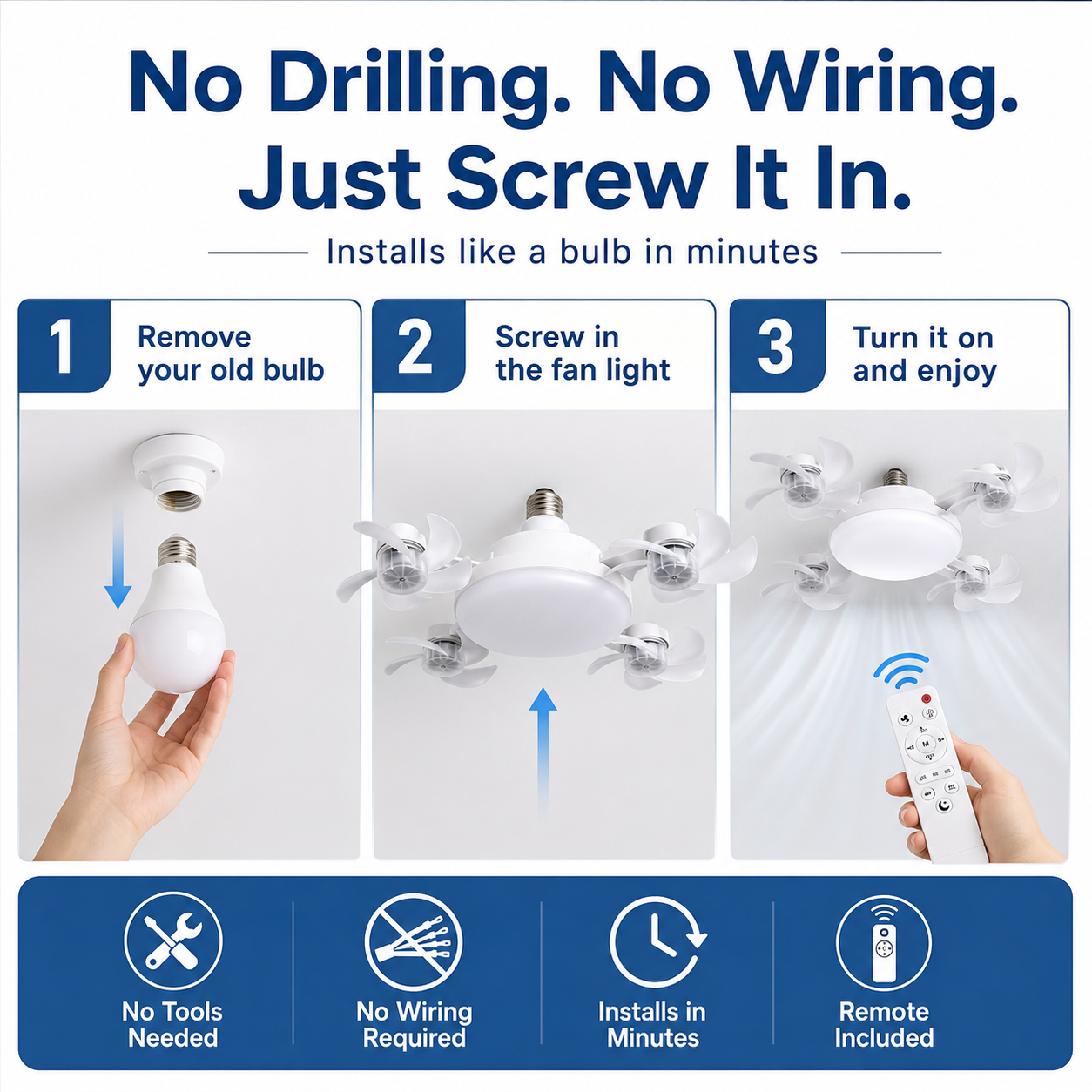 🌬️ SUMMER SALE 49% OFF 💡No-Wiring Ceiling Fan Light with Remote Control
