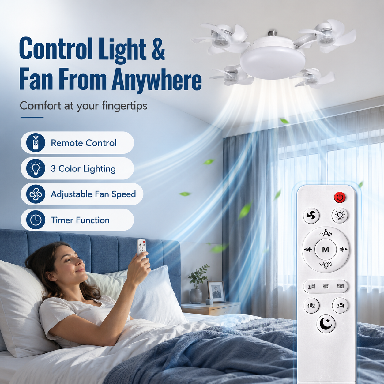 🌬️ SUMMER SALE 49% OFF 💡No-Wiring Ceiling Fan Light with Remote Control