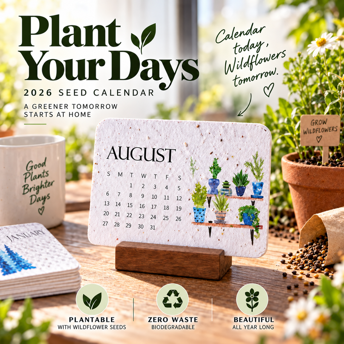 Botanical plantable seed calendar