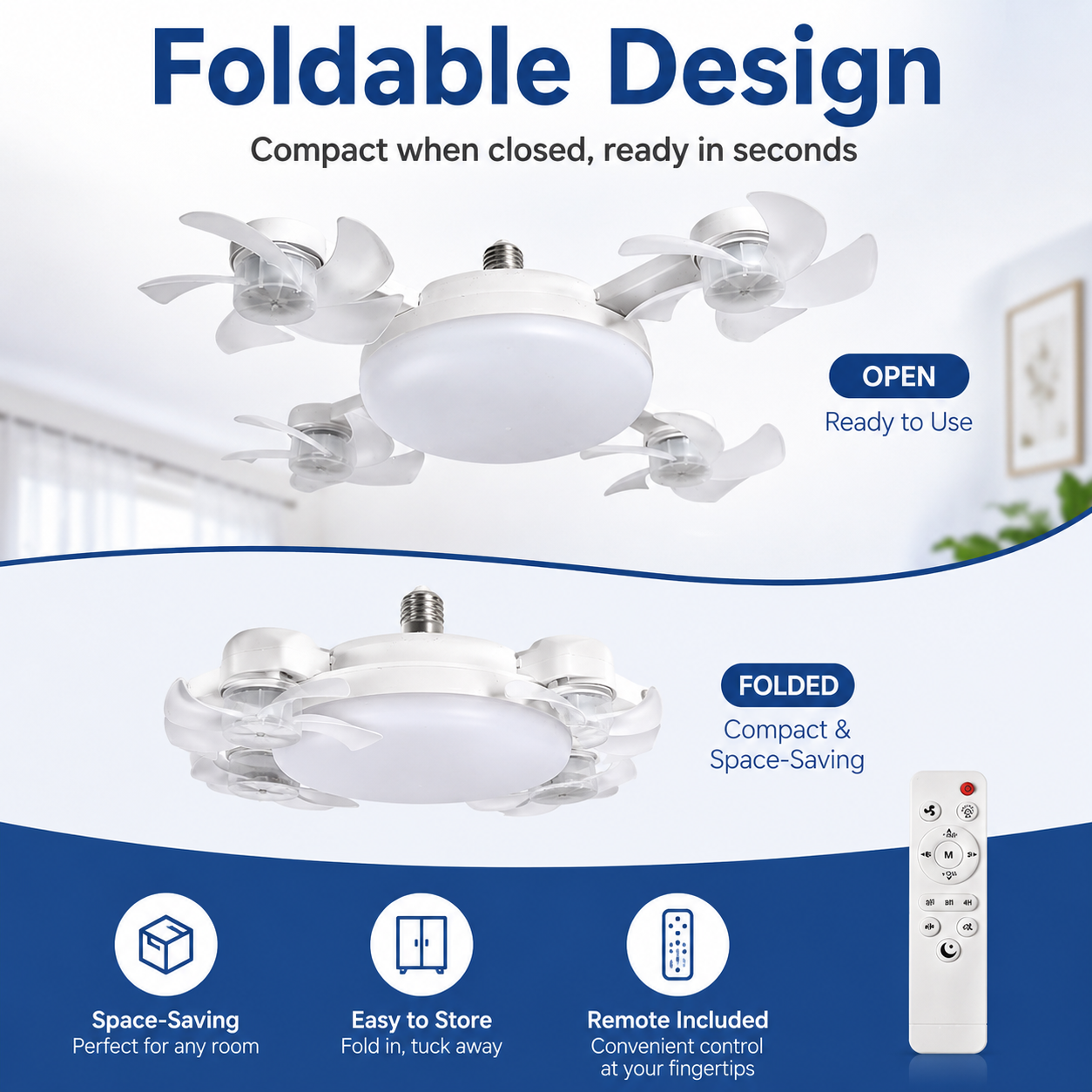 🌬️ SUMMER SALE 49% OFF 💡No-Wiring Ceiling Fan Light with Remote Control