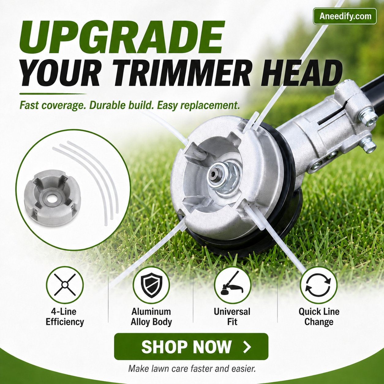⚙️ 48% OFF NOW! 🌿 Aluminum Trimmer Head – 4-Line Cutting & Universal Fit – Heavy-Duty & Easy Line Replacement 🏡