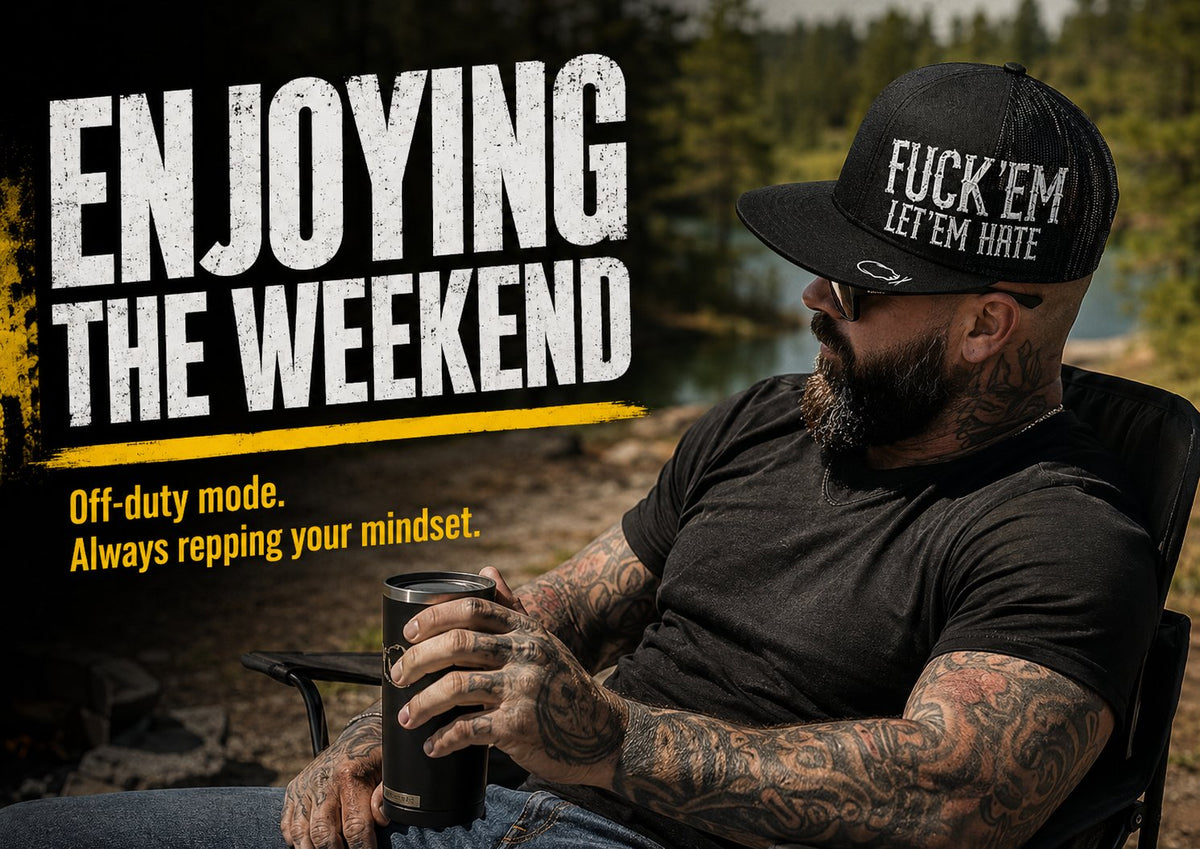 😂🛠️"FUCK EM" LET ’EM HATE Black Snapback Hat – Bold Side Print Mesh Trucker Cap, Flat Bill Streetwear Hat for Men & Women🧢